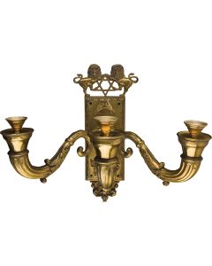 FOUR POLISH HEAVY BRASS SYNAGOGUE CANDLE-SCONCES.