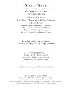 Shelf Sale: Printed Books Primarily Featuring: The Charles (Kalonymus) Richter Collection of Jewish Liturgy Along with Books Formerly in the Libraries of Prof. Leonard C. Mishkin & H.P. Kraus