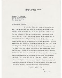 (Humanitarian, physicist and Noble Prize winner. 1879-1955). Typed Letter Signed, in German.