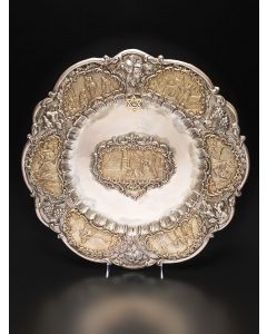 LARGE ITALIAN SILVER AND GILT(?) PRESENTATION PLATE
