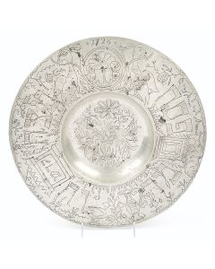 LARGE GERMAN PEWTER PASSOVER PLATE.