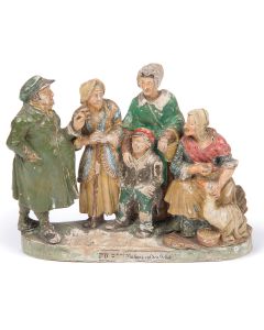 Jewish genre scene by Anton Sohn. Partial printed label in German and Hebrew affixed to front: “Rüstung auf den Schabi[s] - Yom Hak[odesh].” 6.5 x 8.5 inches.