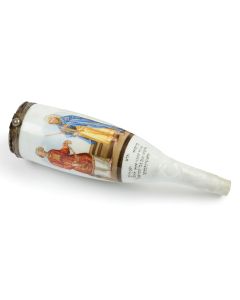 Hand painted with miniature portraits of Moses and Aaron, with Biblical verse in Hebrew below. With hinged silver lid at top. Length: 5.75 inches.