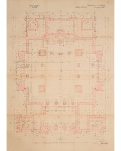 “A Szegedi Zsidotemplo Epitkezese.” Floor plan of the Jewish Temple in Szeged. <<* WITH:>> Cross-section view.