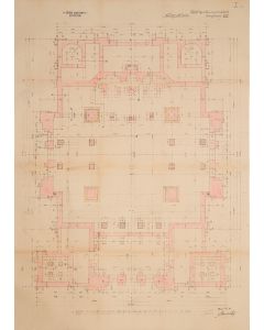“A Szegedi Zsidotemplo Epitkezese.” Floor plan of the Jewish Temple in Szeged. <<* WITH:>> Cross-section view.