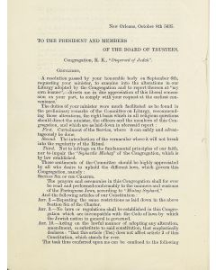 Report on Revision of Liturgy and Objections of Rabbi Joseph H.M. Chumaceiro.