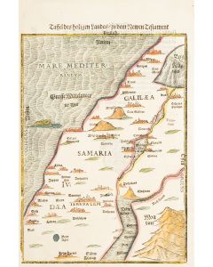 “Taffel des Heiligen Landes.” Single page hand-colored woodcut map.