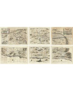 Palestine. Complete set of six individual hand-colored copperplate sheets which together comprise a map of the Holy Land.