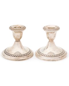 Petite Gorham-design with repeating pattern along candle socket and base. Marked. Height: 3.5 inches.