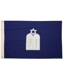 U.S. Army Jewish Chapel Banner. Wool/nylon bunting with rounded Decalogue applique (with Roman numerals), topped with Star-of-David. With white hoist bearing stamp from U.S. Flag & Signal Co. 23.5 x 37.5 inches.