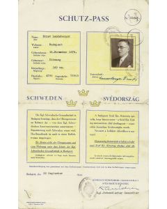 Protective Passport (“Schutz-Pass”) issued to a Hungarian Jew (Ernst Landsberger) endorsed by Carl Ivan Danielsson and <<Raoul Wallenberg.>>