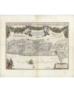 “Situs Terrae Promissionis S.S. Bibliorum intelligentiam exacte aperiens per Chr. Adrichom.” Hand-colored copperplate map, two sheets cojoined.