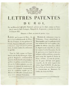 Lettres-patentes du Roi, sur un décret de l’Assemblée nationale, portant que les Juifs, connus en France sous le nom de Juifs portugais, espagnols & avignonois, y jouiront des droits de citoyen actif.