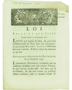 Loi Relative aux Juifs. Donnée à Paris, le 13 Novembre 1791.