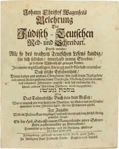 Johann Christoph Wagenseil. Belehrung der Jüdisch-Deutschen Red- und Schreibart.