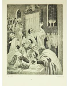 Group of nine etchings. Subjects include Jewish character portraits, Biblical and genre scenes.