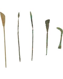 A collection of medical tools from the time of Talmud. Group of five. Length: 5.5 - 2 inches.