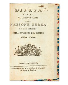 Benedetto Frizzi (Benzion Raphael HaKohen). Difesa contro gli attacchi fatti alia Nazione Ebrea nel Libro Intitolato “Della Influenza Del Ghetto Nello Stato” [response to the slanderous attack by Giovan Battista D’Arco against the Jews of Italy]