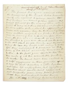 Gratz, Rebecca. Autograph Manuscript. Annual Report of the Female Hebrew Benevolent Society of Philadelphia. Titled in another hand (possibly Isaac Leeser).