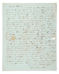 Kursheedt, Gershom. Autograph Letter Signed written to Isaac Leeser, in English.