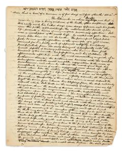 Kursheedt, Israel Baer (1766-1852). Autograph Manuscript: Sermon preached in memory of the Hazan, Isaac H. Judah. Text in English and Hebrew.