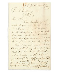 Raphall, Morris Jacob (1798-1868). Autograph Letter Signed written to Isaac Leeser, in English (two words in Hebrew).
