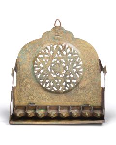 NORTH AFRICAN BRASS CHANUKAH LAMP.