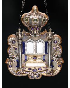 LARGE RUSSIAN-UKRAINIAN SILVER, PARCEL-GILT SILVER AND WOODEN TORAH SHIELD.
