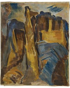 (1890-1957). Cypriot Landscape. (Likely the ruins of Mount St. Hilarion Fortress, located on the Kyrenia mountain range, Cyprus).