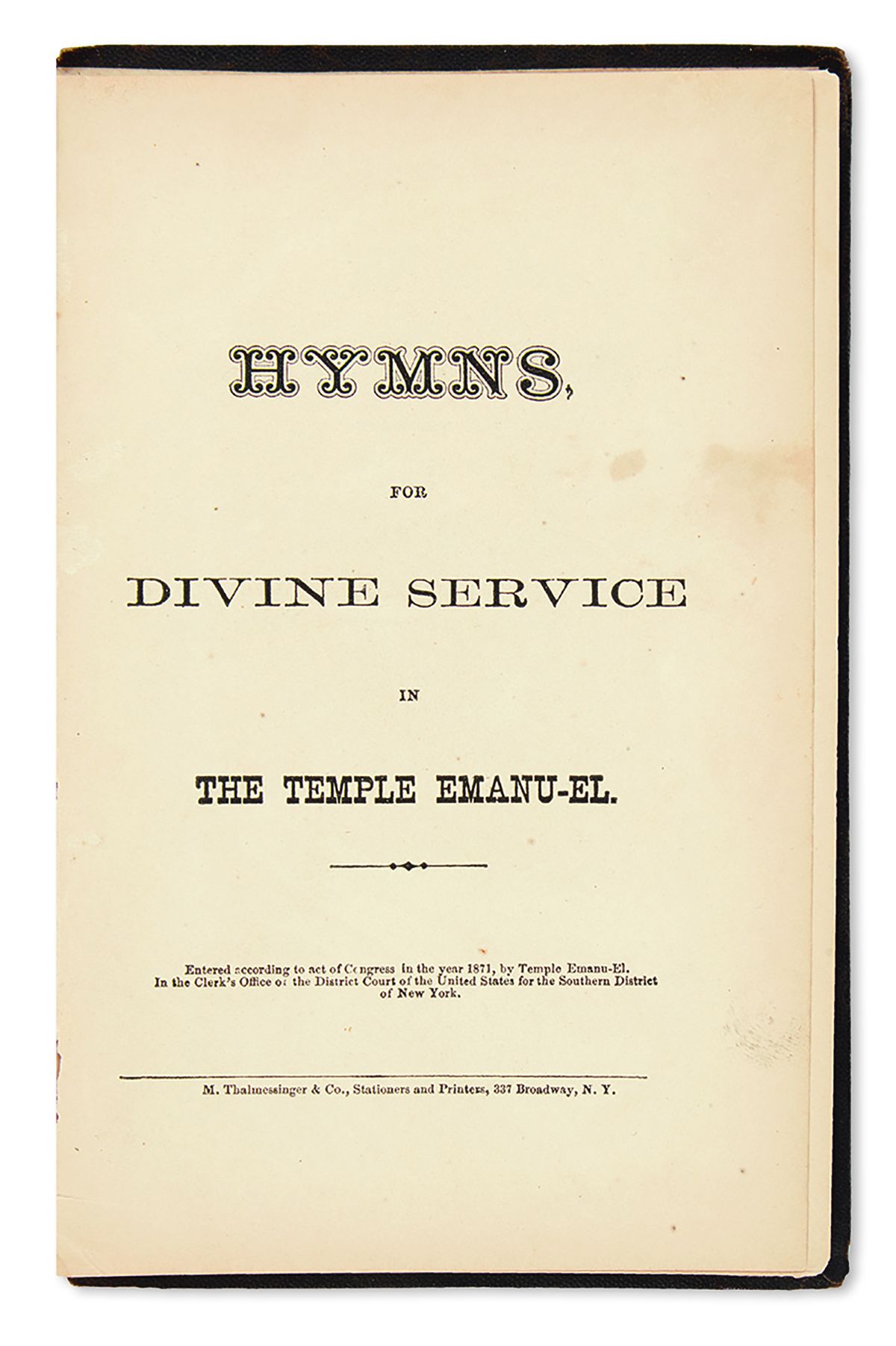 Hymns for Divine Service in the Temple Emanu-El. 