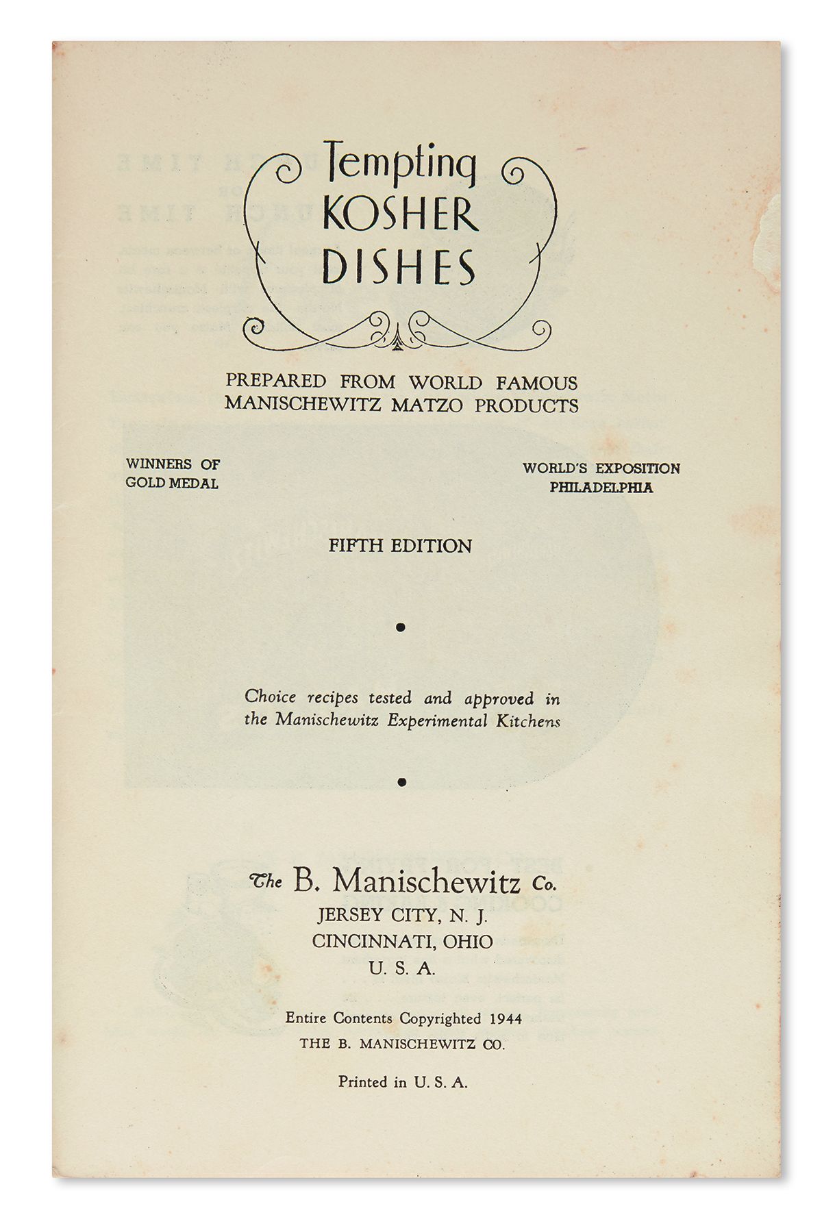 Tempting Kosher Dishes. Prepared from World Famous Manischewitz’s Matzo Products. - Batemte Idishe Ma’achalim.