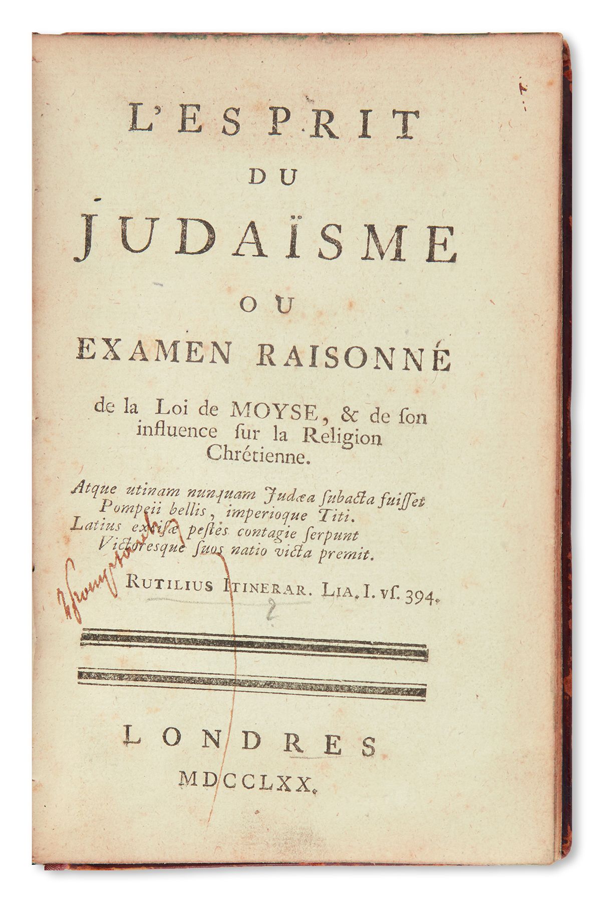 L’Esprit du Judaisme ou Examen Raisonne de la Loi de Moyse [“The Spirit of Judaism