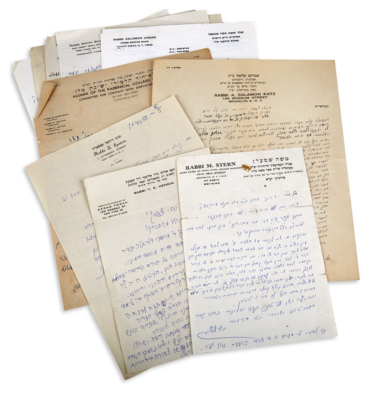 Group of c.12 Autograph Letters Signed written by US-based Orthodox Rabbis.