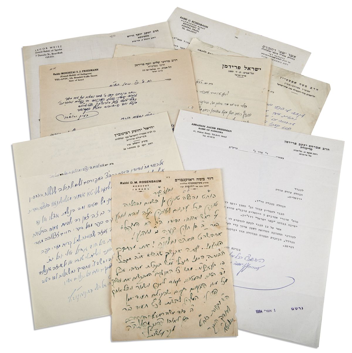 Group of c. 14 Letters from Israel-Based post-War Chassidic Figures.