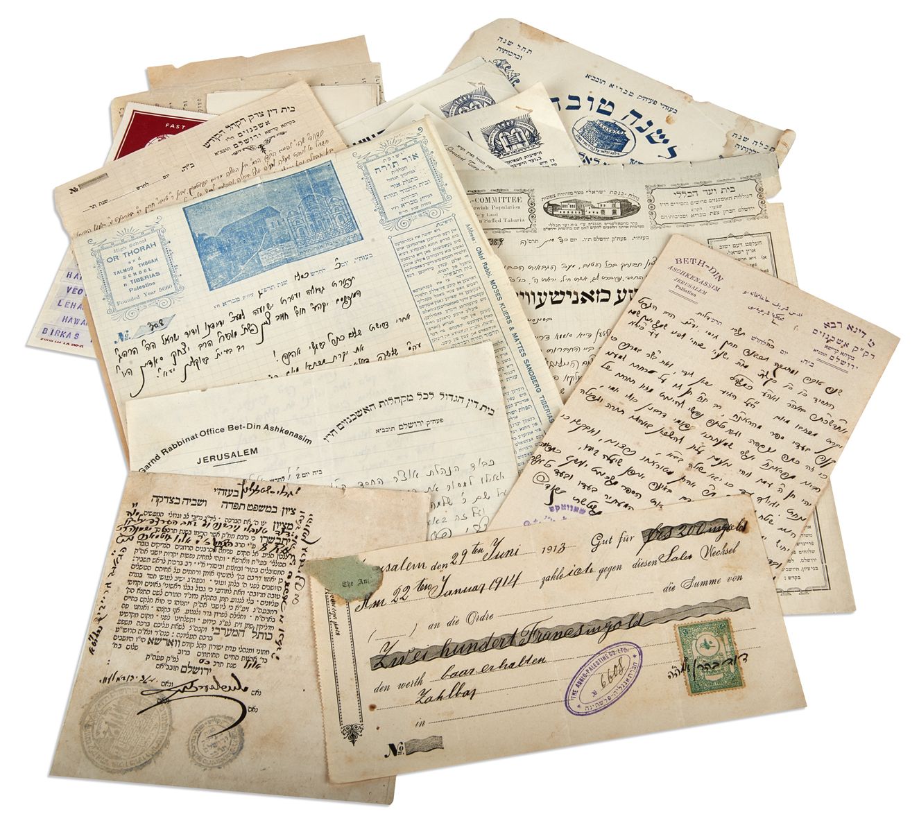 Group of c.18 Letters from rabbinic leaders mostly all from Eretz Israel’s Old Yishuv.