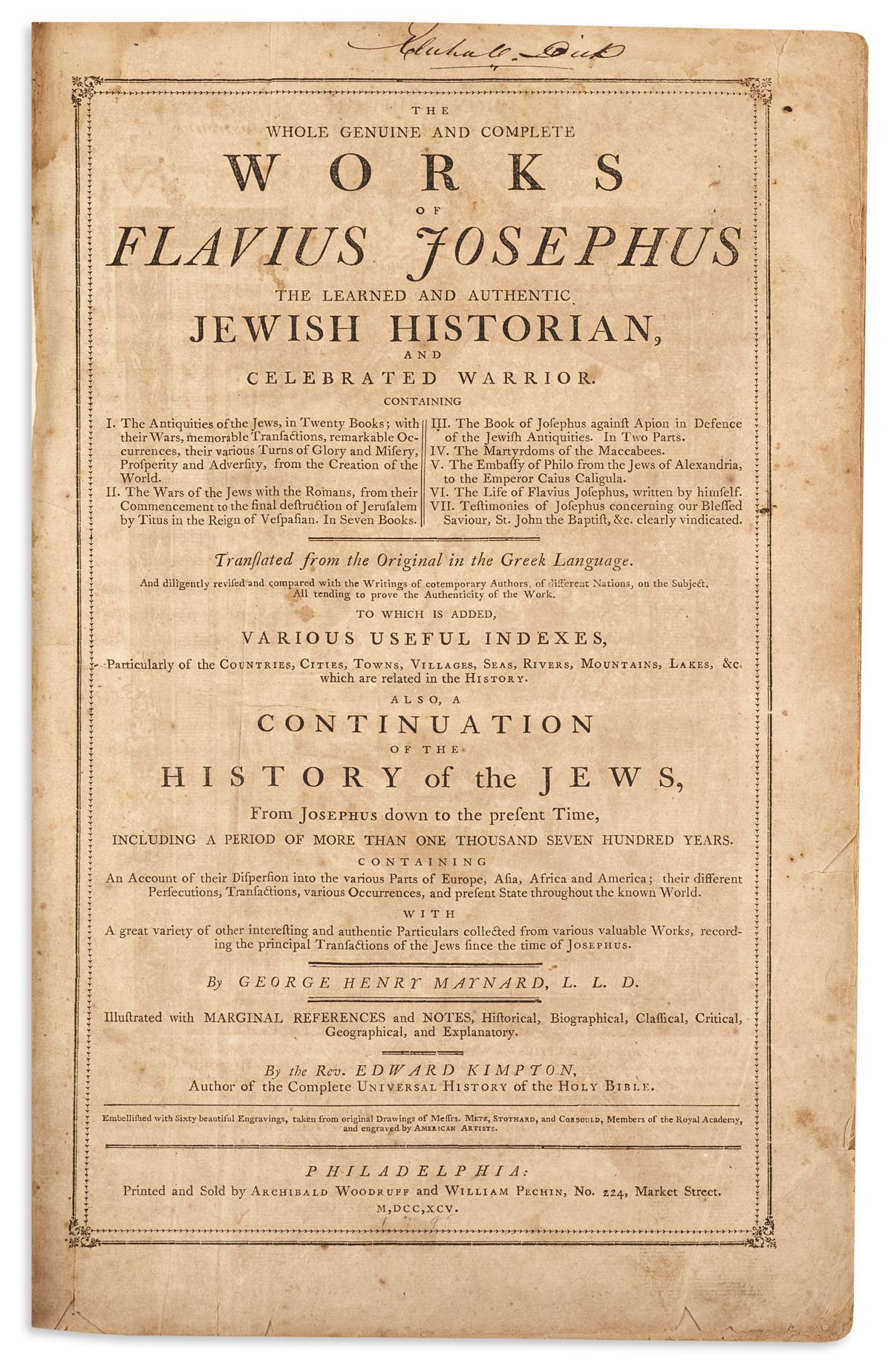 Whole genuine and complete works of flavius josephus the learned and