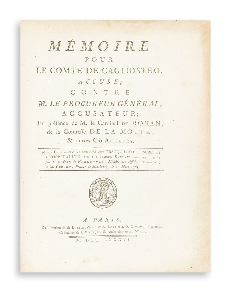 Collection of 26 pamphlets relating to the trials of the main protagonists of The Diamond Necklace Affair Collection of 26 pamphlets relating to the trials of the main protagonists of The Diamond Necklace Affair