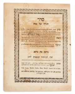 Seder Hagadah shel Pesach. With commentaries by Shimon Bar Tzemach Duran (RaSHBa”Tz) and Judah Loewe (MaHaRa”L of Prague). Translation and instructions in Judeo-German.