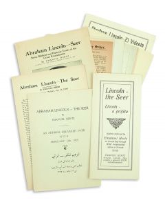 Group of  printed pamphlets on Abraham Lincoln by  Texts in Hebrew, English, Arabic, Armenian, German, Hungarian, Russian, Spanish.