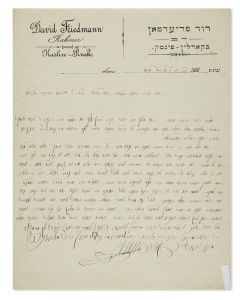 (1828-1917).  Autograph Letter Signed written on letterhead in Hebrew to Avraham Harkavy.
