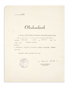 Letter of Protection (“Oltalomlevel”) issued to two Hungarian Jews, signed by the Apostolic Nuncio in Budapest, Monsignor 