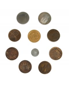 Collection of 19 medallions (few duplicates, see below). With four olive-wood stands; four olive-wood folding cases; and three plastic sleeves with descriptions.