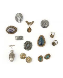 Collection of silver, gold and silver-plate pieces. Few marked Bezalel on verso. Sold not subject to return.
