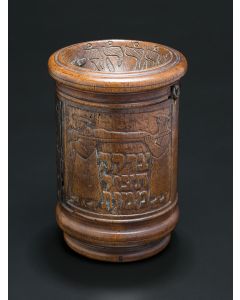 GERMAN IRON-MOUNTED WOOD CHARITY CONTAINER.
