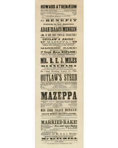 “Benefit and Positively the Last Appearance of Miss Adah Isaacs Menken…” Theatrical broadside, Howard Athenaeum, Boston.
