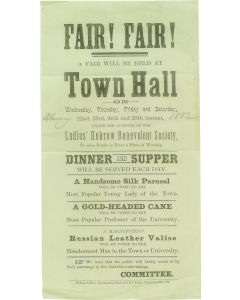 “Fair! Fair! A Fair will be held at Town Hall… Under the Auspices of the Ladies Hebrew Benevolent Society.