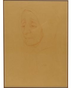 Portrait of a woman wearing kerchief.