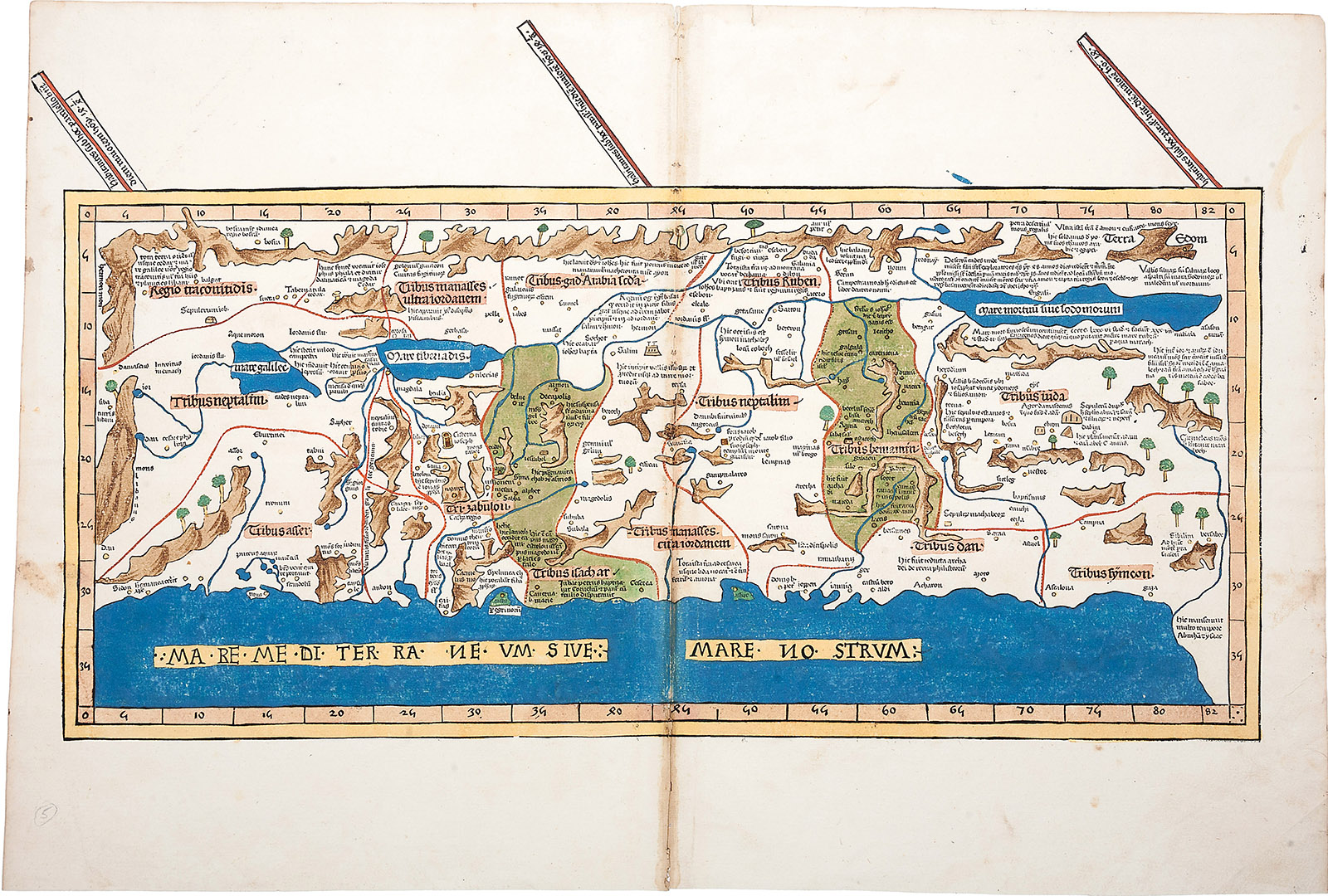  Ptolemy.<p> Tabula Moderna Terre Sancte. <p>Double-page, hand-colored woodcut map. <p>Ulm, 1482.<p>Sold at auction 26th June, 2014. <p>Hammer-price: $19,000. 